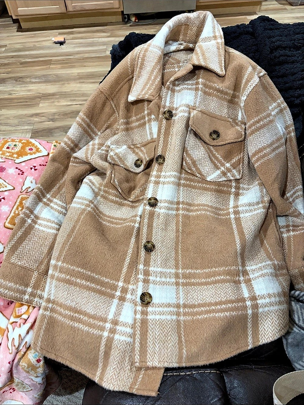 Plaid Shacket in Brown & White Like New